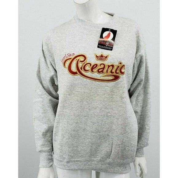 Vintage Deadstock Star Ship Oceanic Sweatshirt M Grey Embroidered Cruise Ship - Picture 1 of 7
